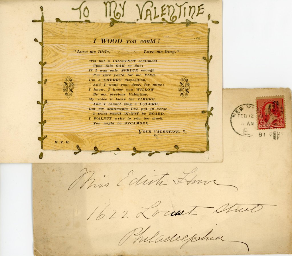 Valentine, written on a piece of wood.