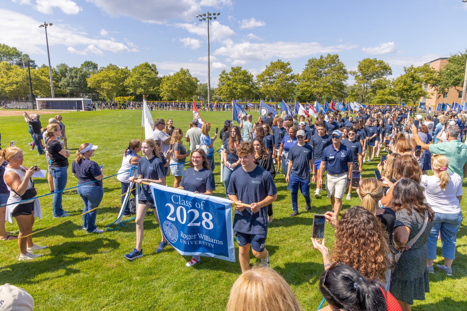 The Class of 2028 begins their academic journey at Roger Williams University with a proud procession to the Convocation ceremony.