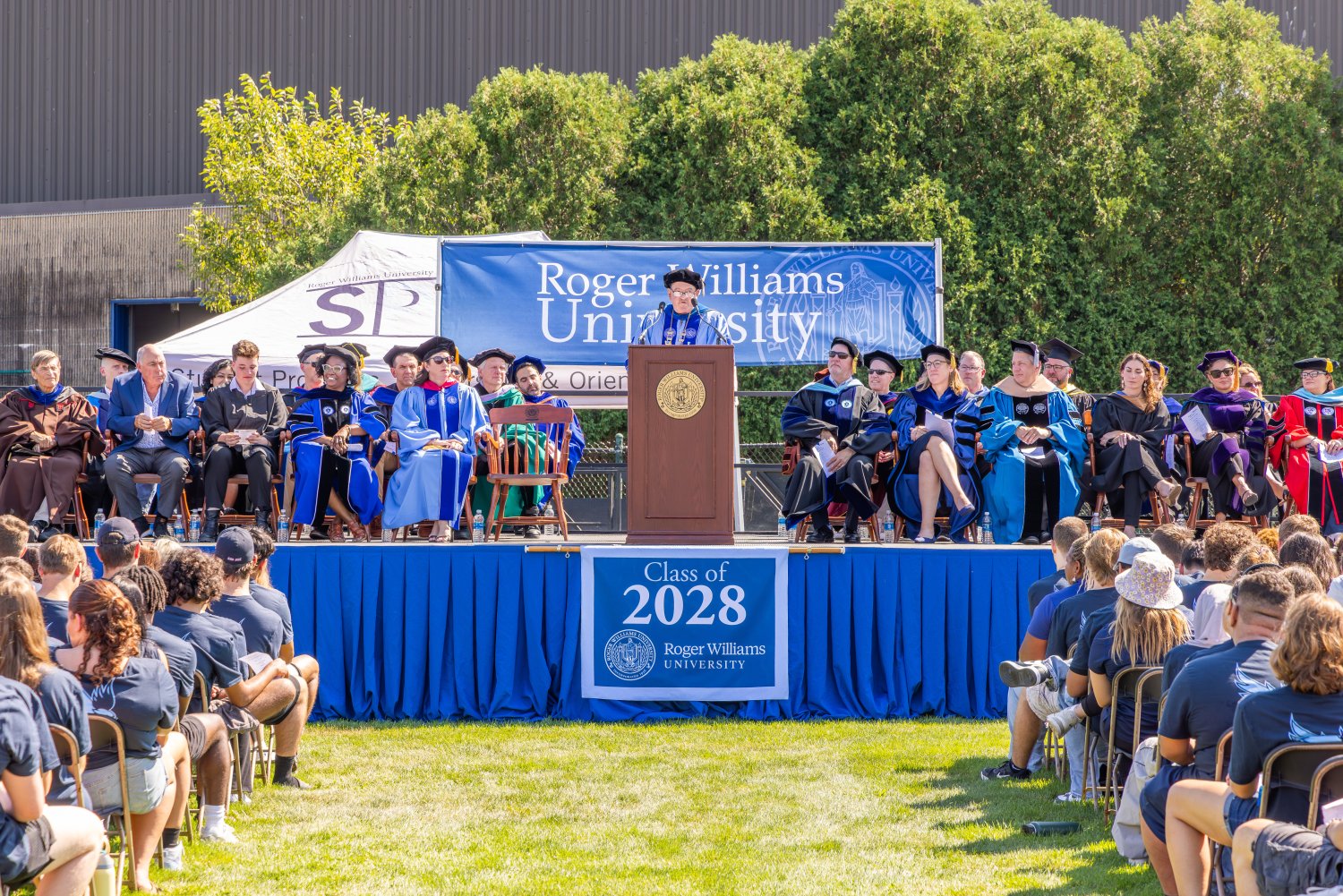 With Cabinet members and faculty by his side, President Miaoulis welcomes the incoming undergraduate class.