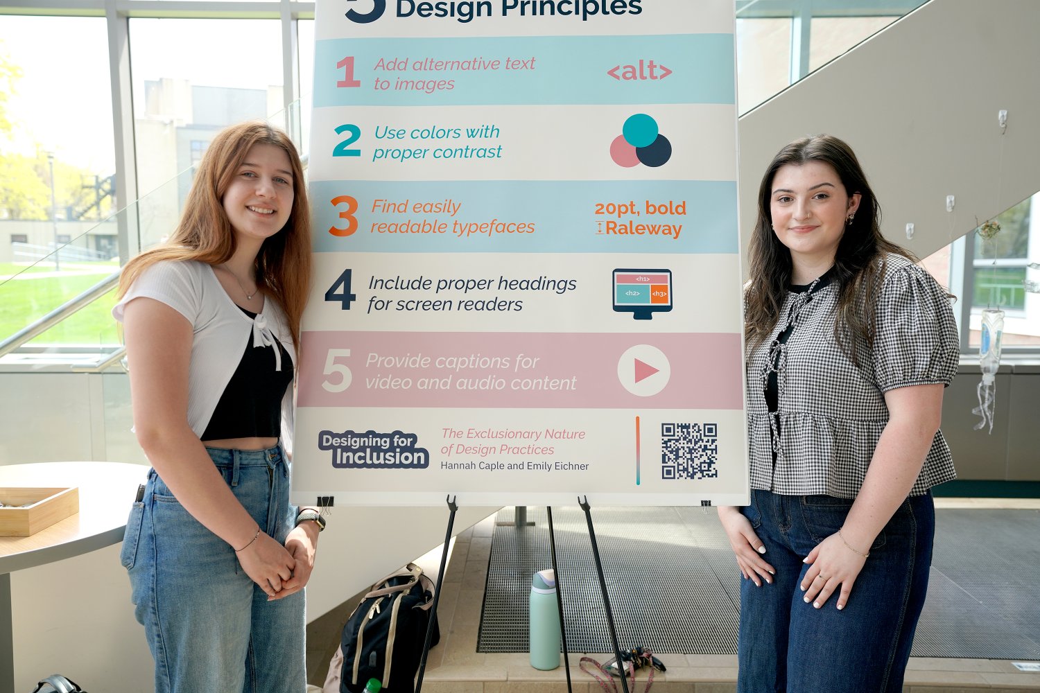 Graphic Design majors Emily Eicher and Hannah Caple identified five design principles that ensure inclusivity and accessibility for all.