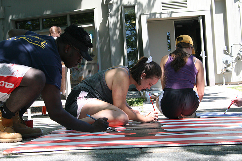 Students working on float