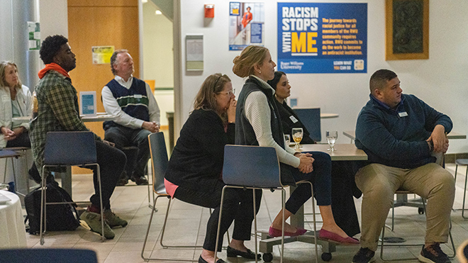 A group of people at the First-Gen Day reception 
