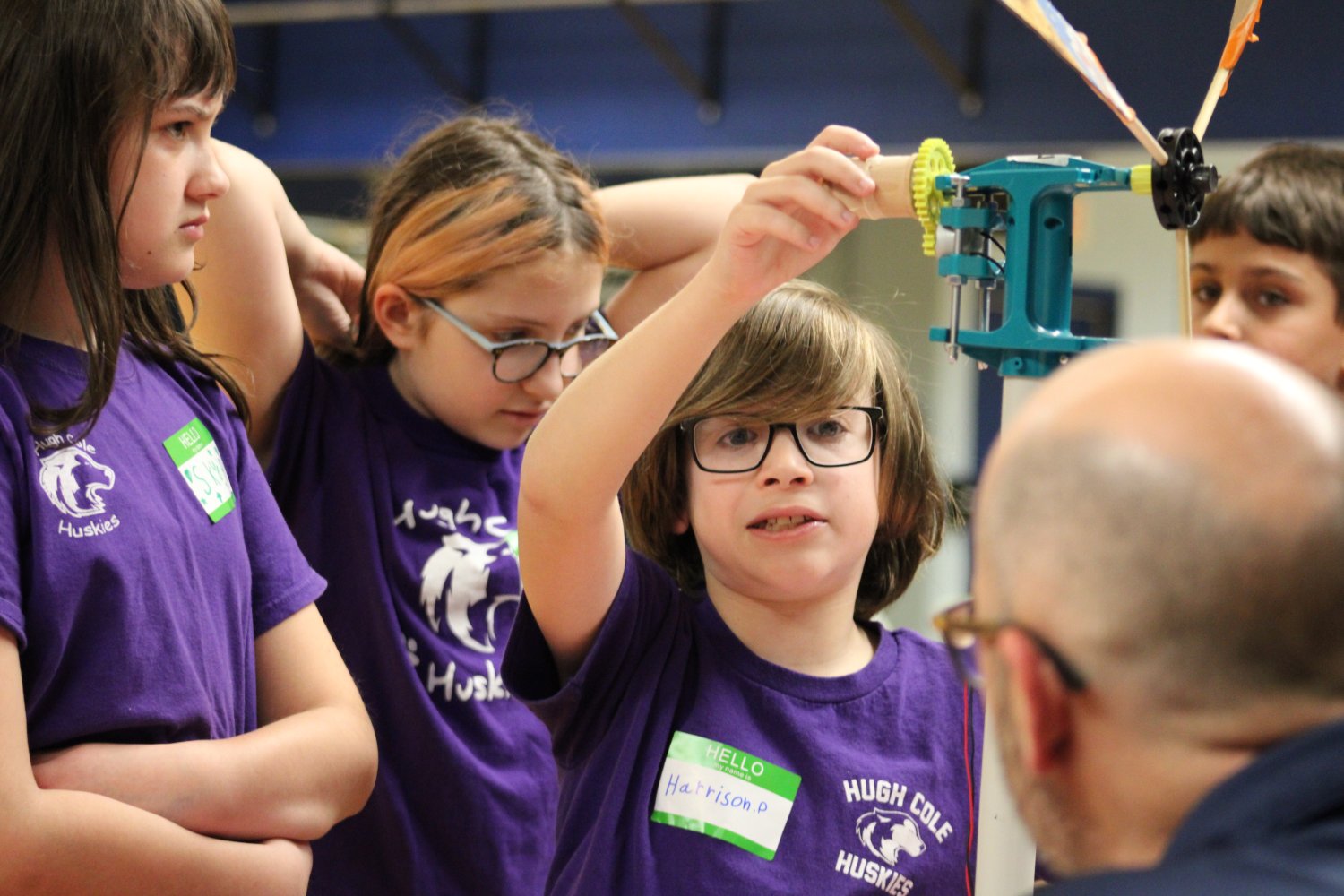 Fourth graders from Hugh Cole Elementary School speak with experts in the engineering field.