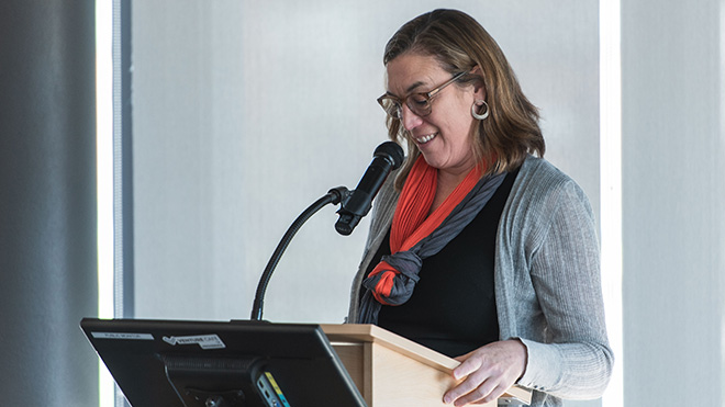 Margaret Everett at a podium