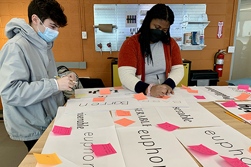 Students exploring word and font choices