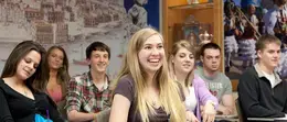 Students laughing in class.