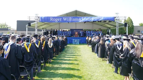 Students sitting during the main Commencement ceremony