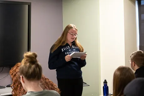 Students makes speech.