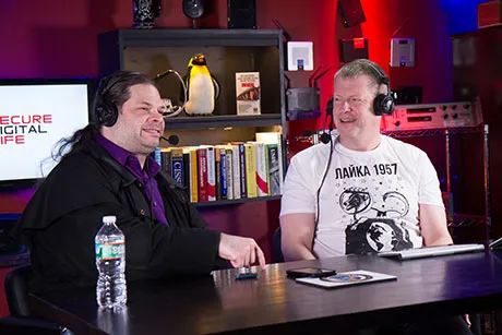 A photo of Doug White and Russ in studio