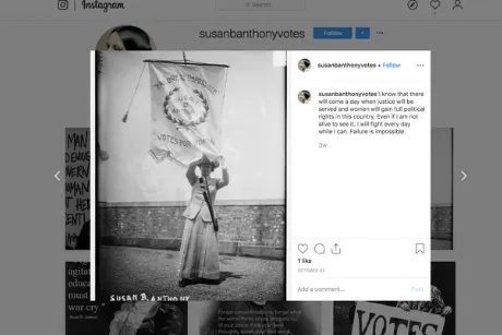 Screen shot of Susan B. Anthony Instagram post.