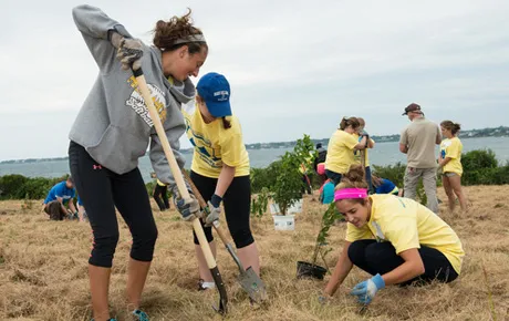Students help plant a vegetable garden