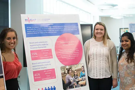 Three students presenting a project for Gender in Politics class
