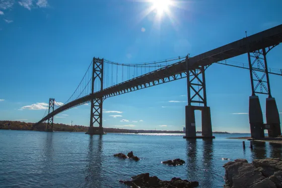 Mount Hope Bridge next to the Roger Williams University campus in Bristol