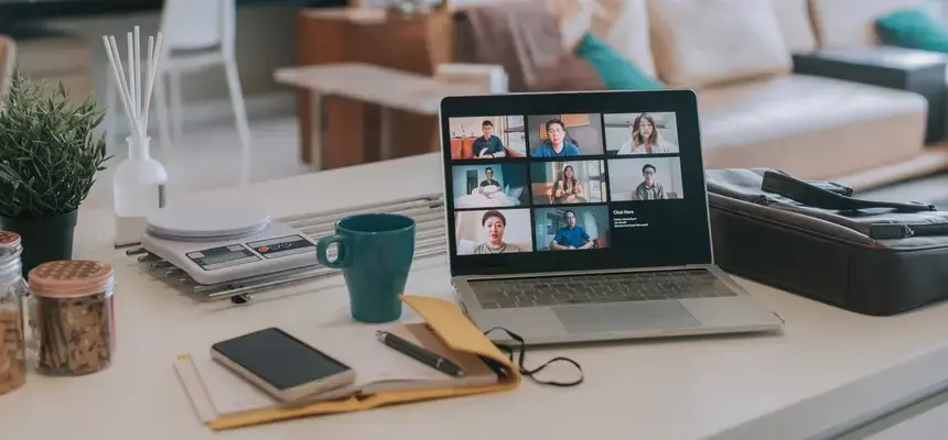 A class meets online on a laptop