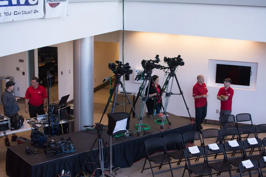 Production team prepares. 