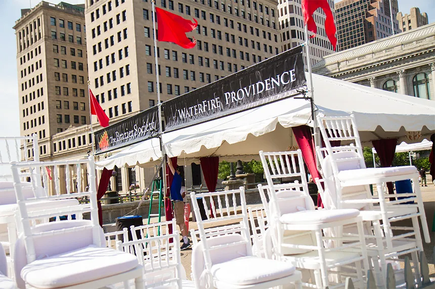 A tent getting set up.